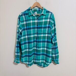 Uniqlo Teal and White Soft Plaid Flannel Shirt